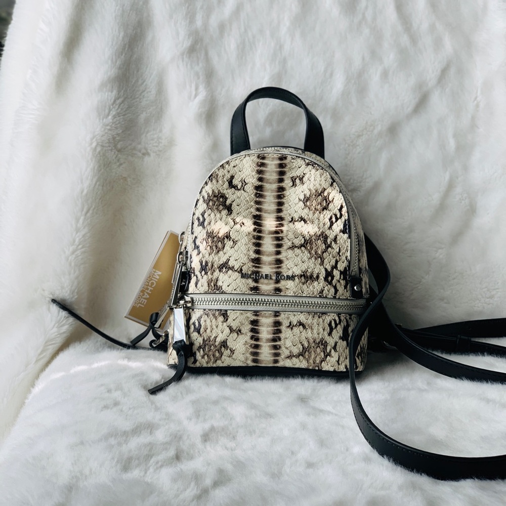Michael Kors Snake Print Backpack - Black and Cream
